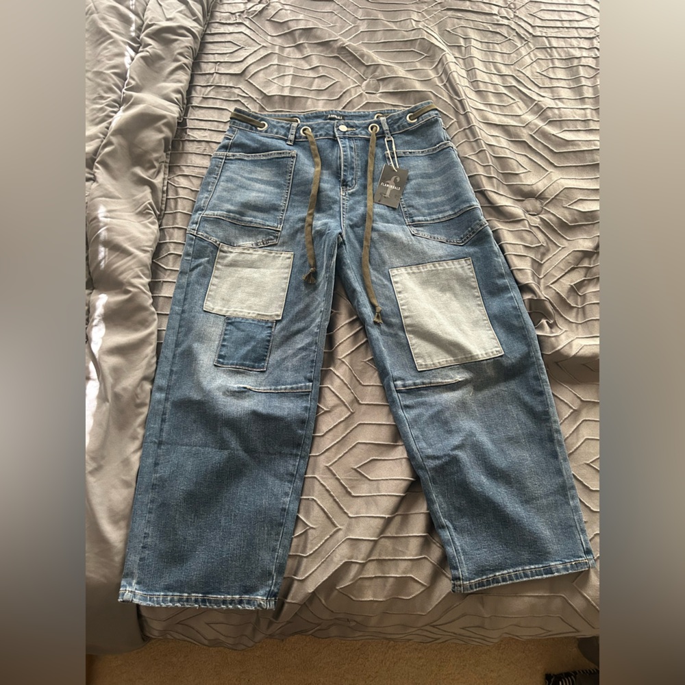 Flamingals Patchwork Cropped Denim NWT - image 1